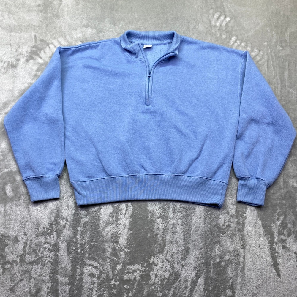 J.o‎ & Co Blue Quarter Zip Sweatshirt Pullover TG/XL Boho Preppy Grunge